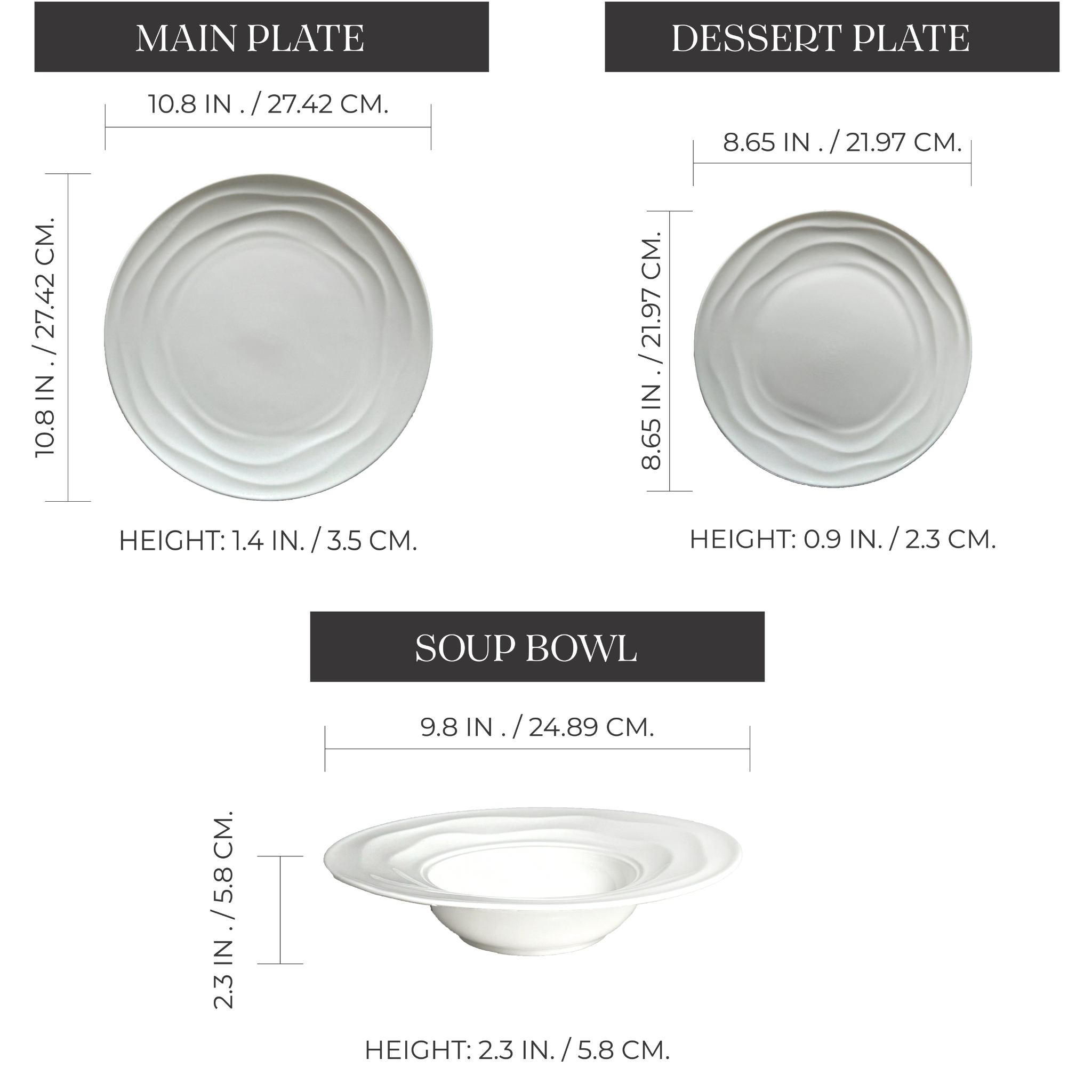 Natural Waves Porcelain Dinnerware Set – Elegant 12-Piece Set for 4 | White, Scratch-Resistant & Oven Safe | By Pots & Patterns