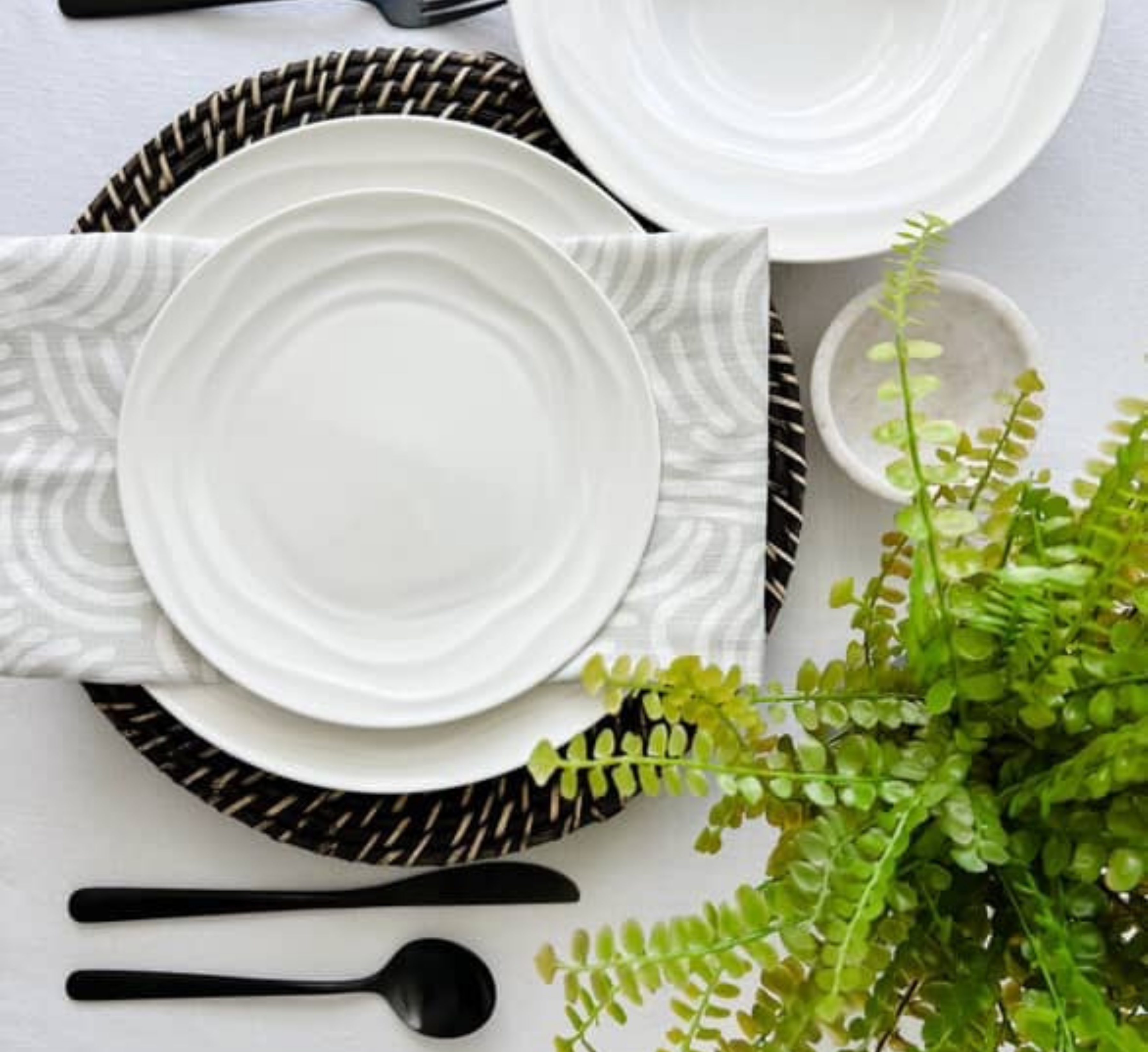 Natural Waves Porcelain Dinnerware Set – Elegant 12-Piece Set for 4 | White, Scratch-Resistant & Oven Safe | By Pots & Patterns