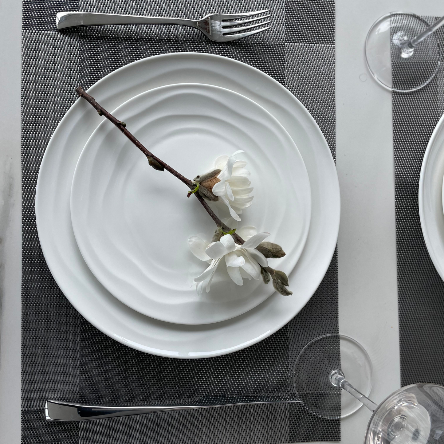 Luxury Porcelain Dinnerware Set -White 12-Piece Set for 4, Scratch & Chip Resistant, Oven Safe. Modern & Timeless Design by Pots & Patterns.