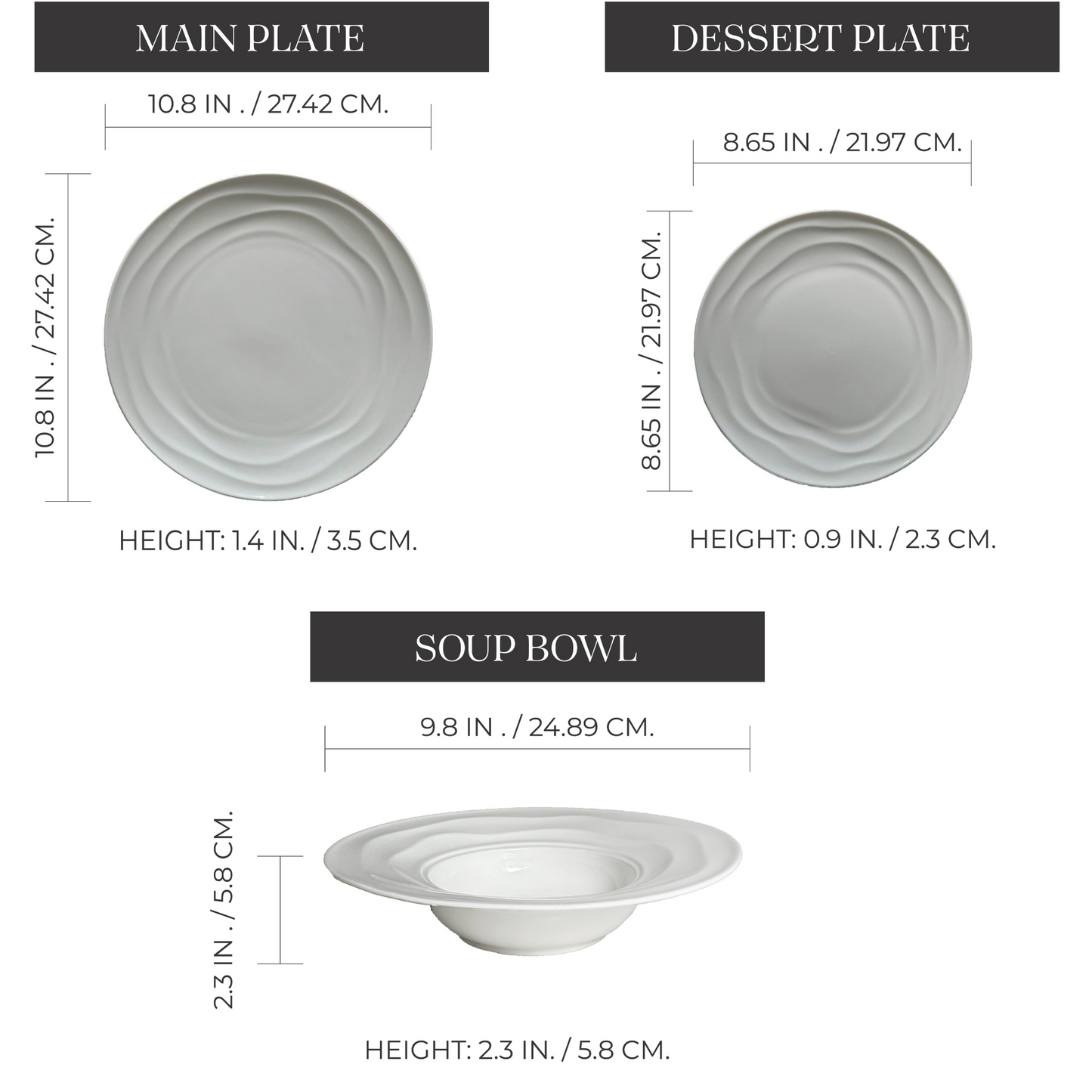 Luxury Porcelain Dinnerware Set -White 12-Piece Set for 4, Scratch & Chip Resistant, Oven Safe. Modern & Timeless Design by Pots & Patterns.