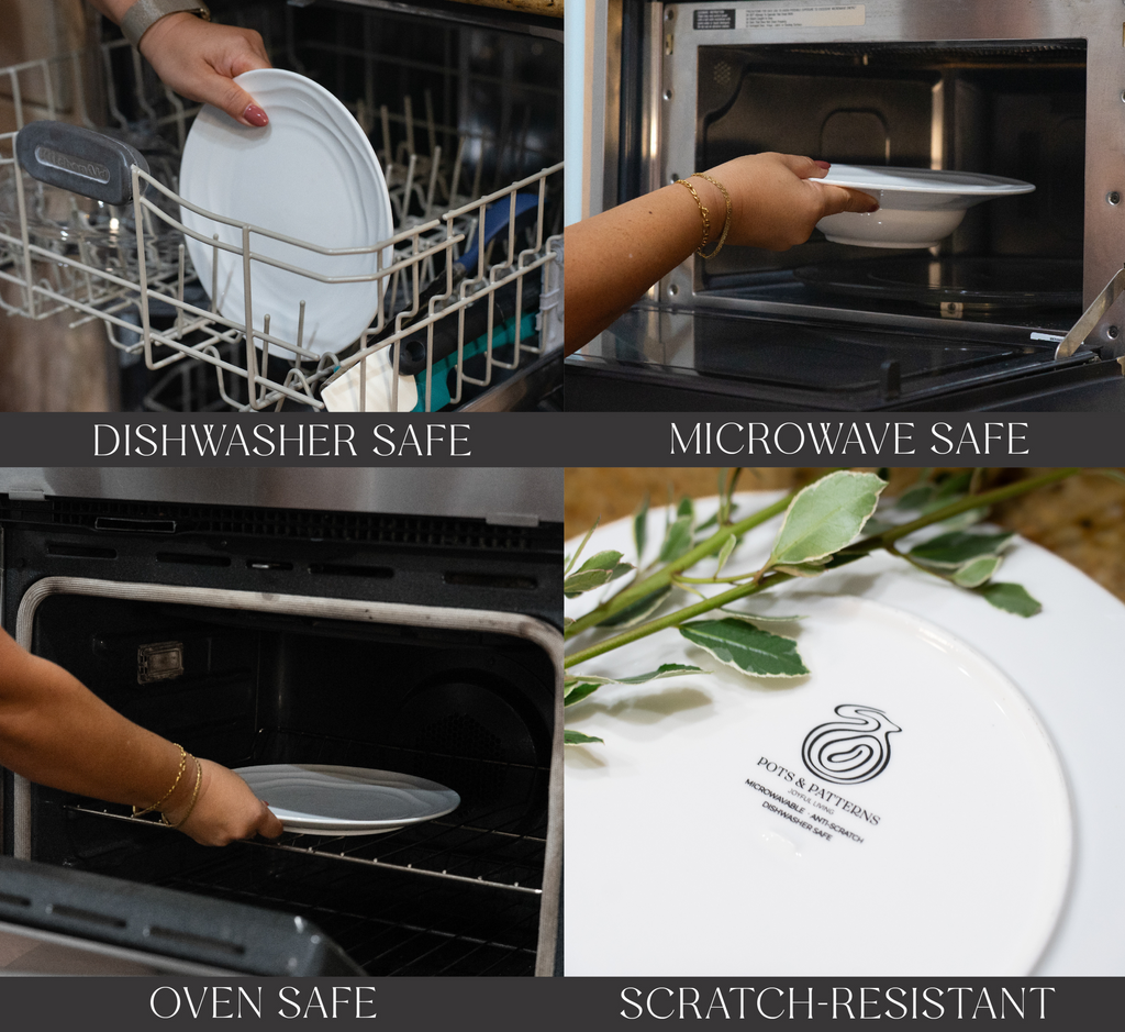 Natural Waves Porcelain Dinnerware Set – Elegant 12-Piece Set for 4 | White, Scratch-Resistant & Oven Safe | By Pots & Patterns