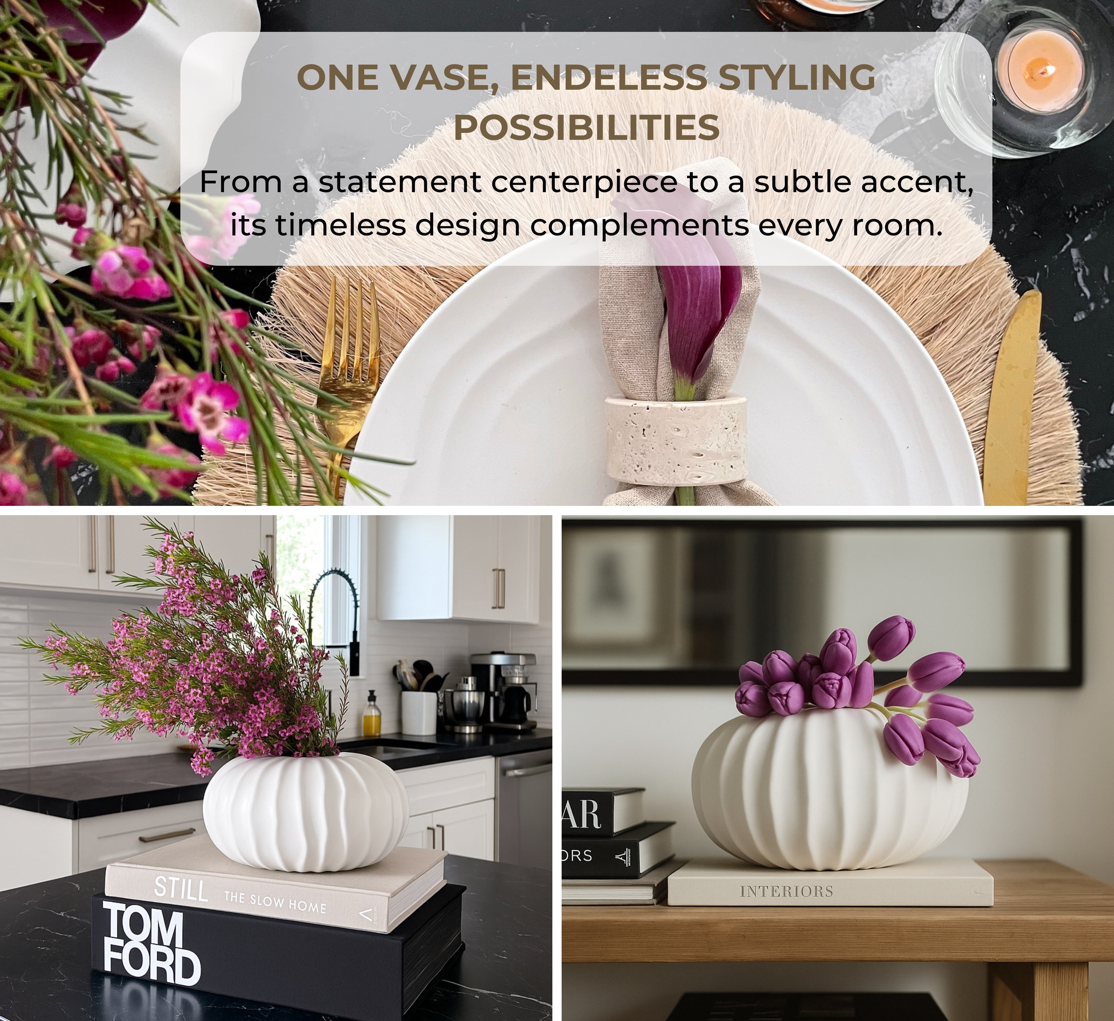 Natural Waves Porcelain Vase – White Matte Finish