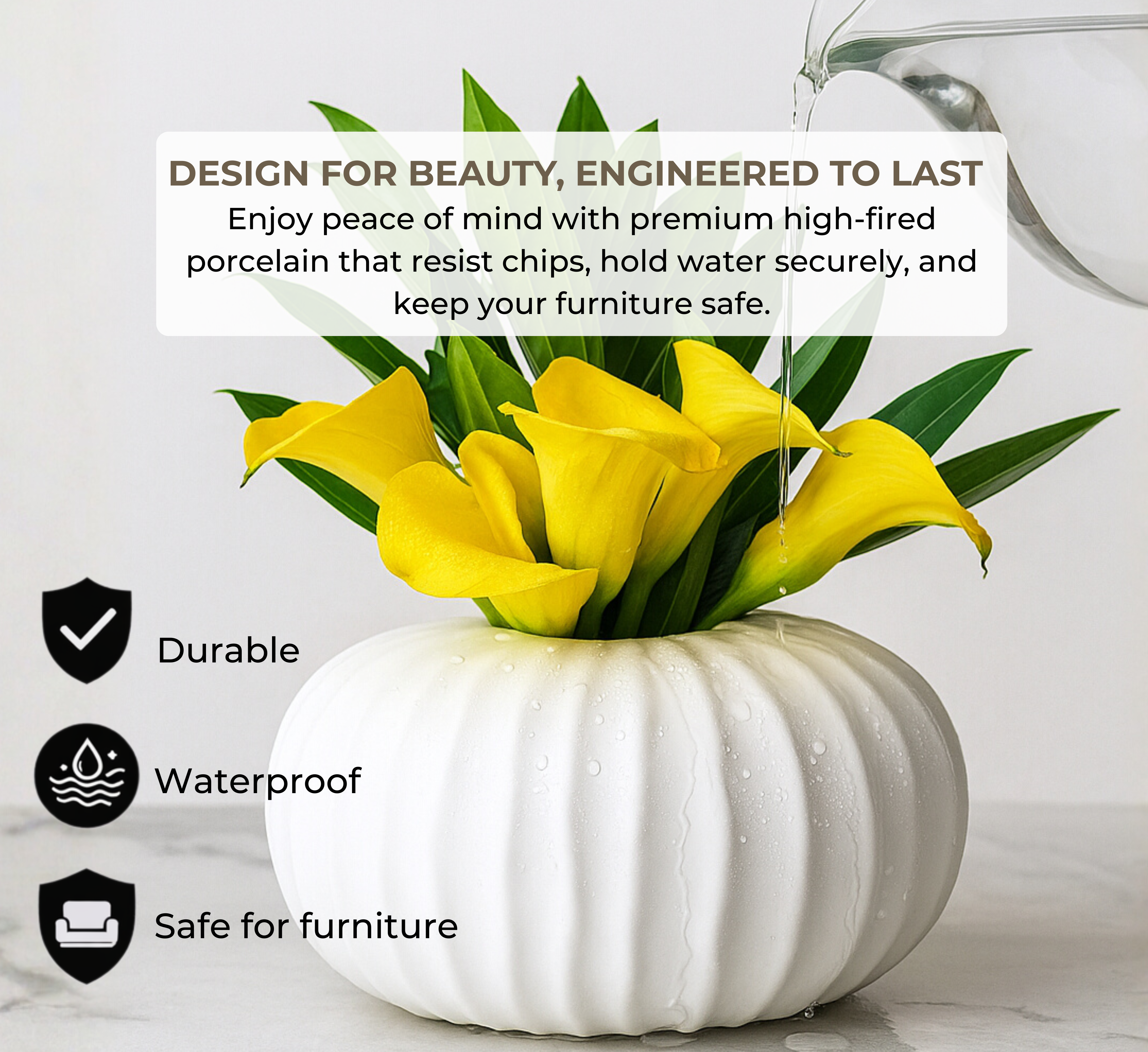 Natural Waves Porcelain Vase – White Matte Finish