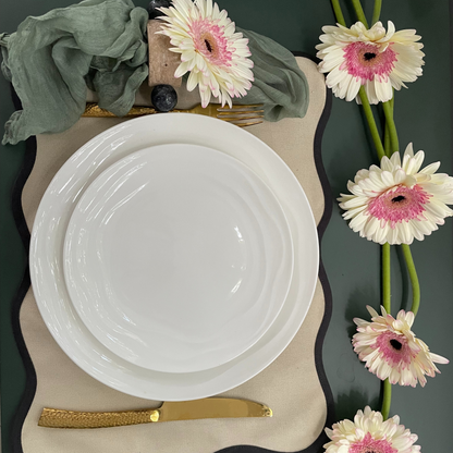 Luxury Porcelain Dinnerware Set -White 12-Piece Set for 4, Scratch & Chip Resistant, Oven Safe. Modern & Timeless Design by Pots & Patterns.