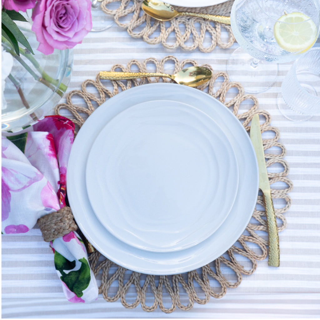 Natural Waves Porcelain Dinnerware Set – Elegant 12-Piece Set for 4 | White, Scratch-Resistant & Oven Safe | By Pots & Patterns